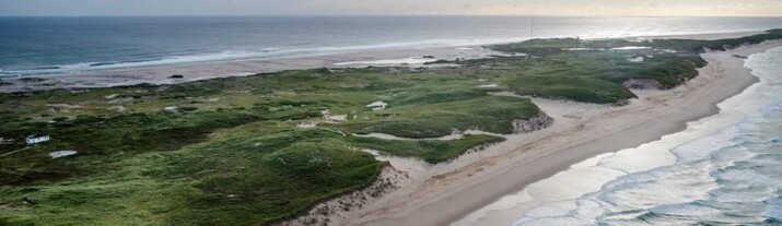 Aerial view along Sable Island’s dunes and surrounding Atlantic Ocean