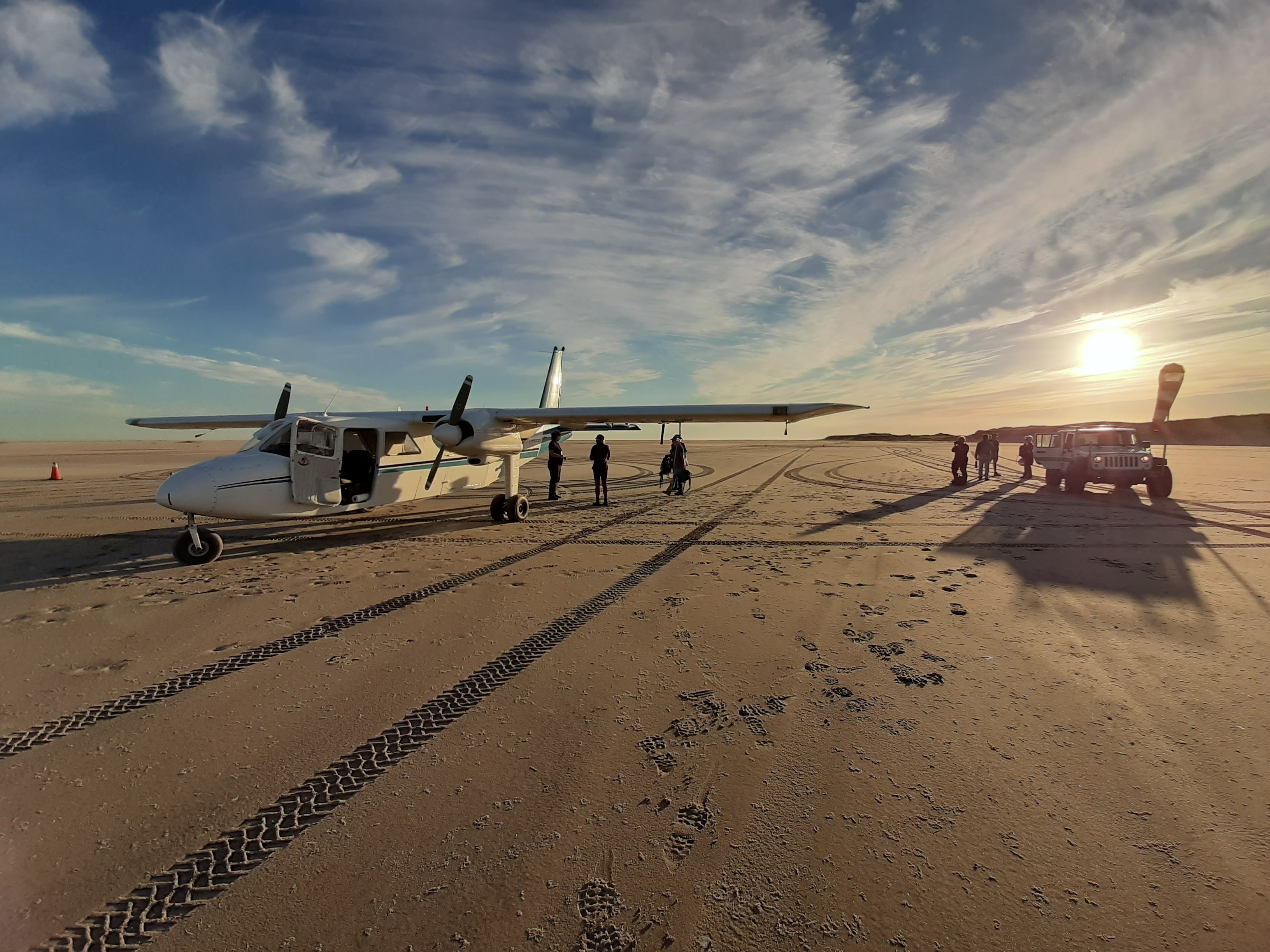 Evening light beside the aircraft on Sable Island’s beach